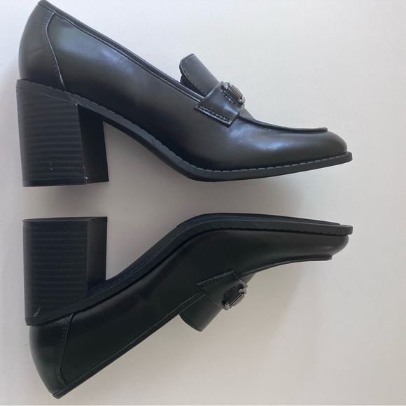 MARC FISHER WOMENS BLACK DANCEL HEELS LOAFER HORSE BIT DETAIL SIZE 9.5 - Picture 2 of 7